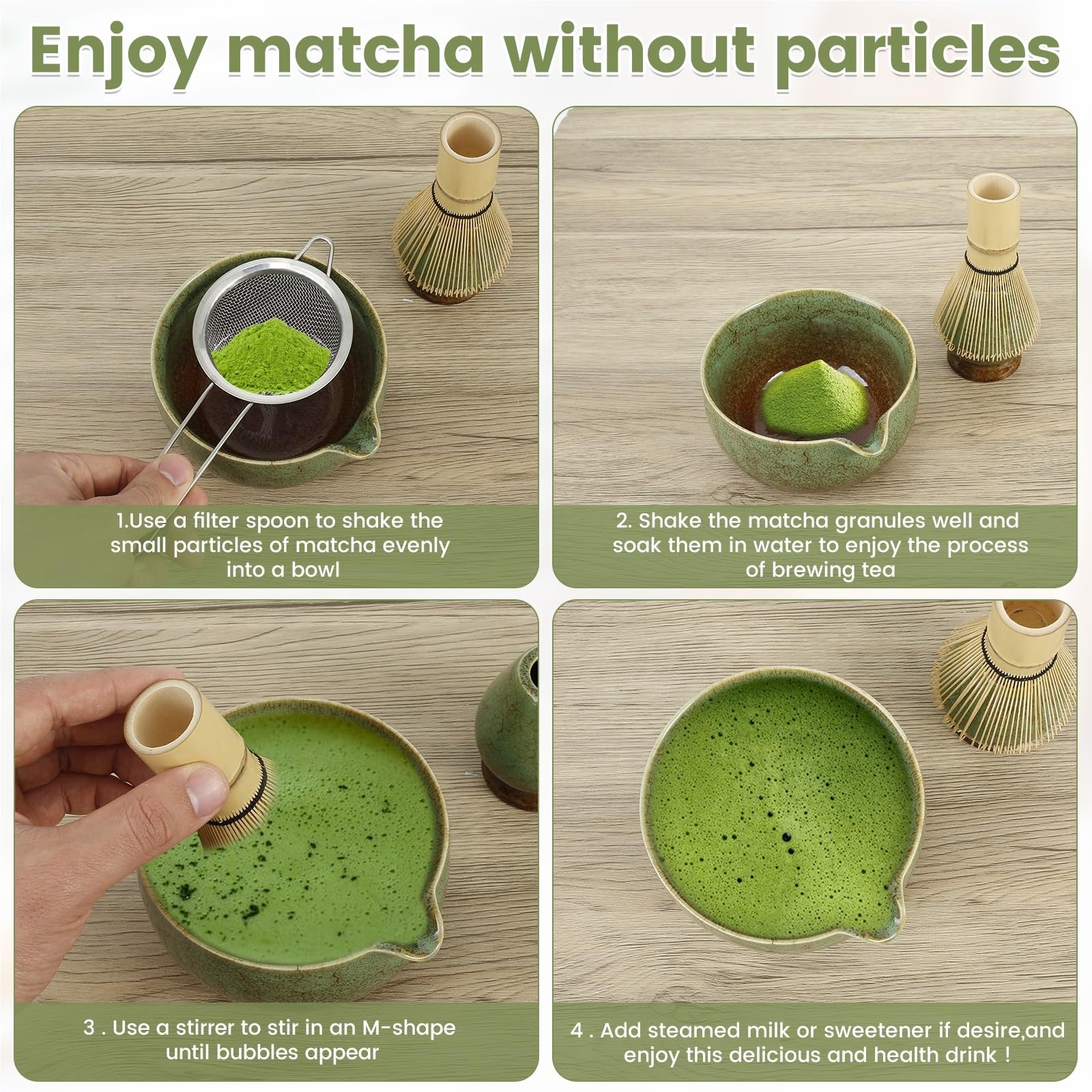 Juego de 7 batidores for matcha, fácil limpiar, versátil, con tazón y colador. Incluye un kit resistente Te matcha kit