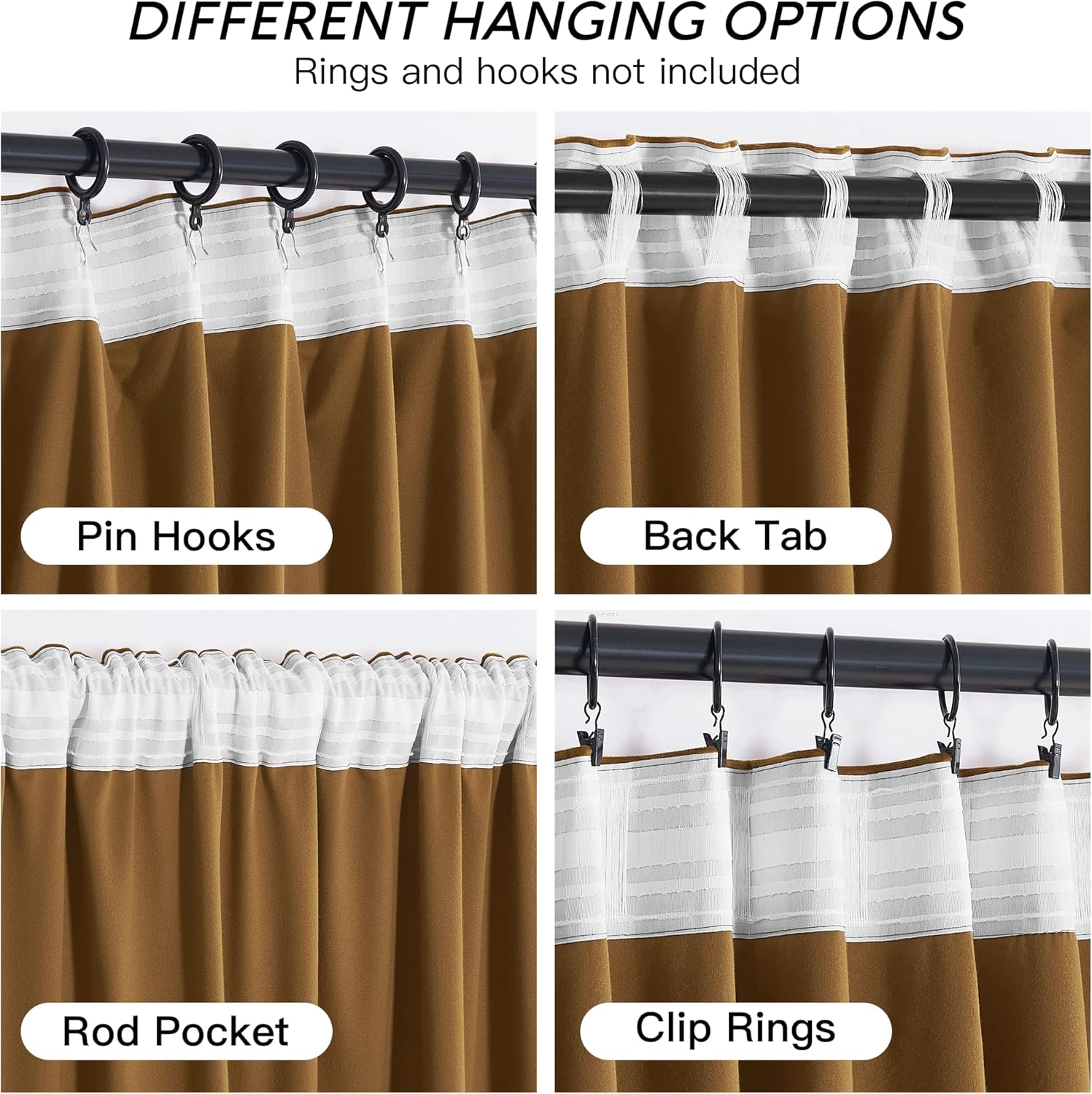 RYB HOME Velvet Blackout Curtains - Smooth Plush Privacy Blackout Energy Efficient Window Treatment Vintage Luxury Decoration for Retro Living Room, W52 x L90, Golden Brown, 2 Pieces