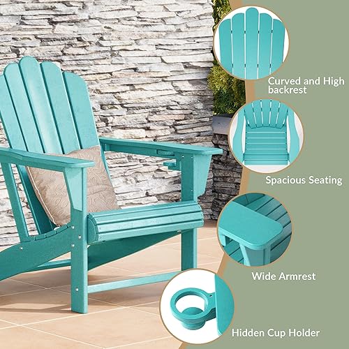 Miniatura 8 de WestinTrends Highland - Silla Adirondack de 3 piezas con portavasos y otomana plegable y juego de mesa, turquesa