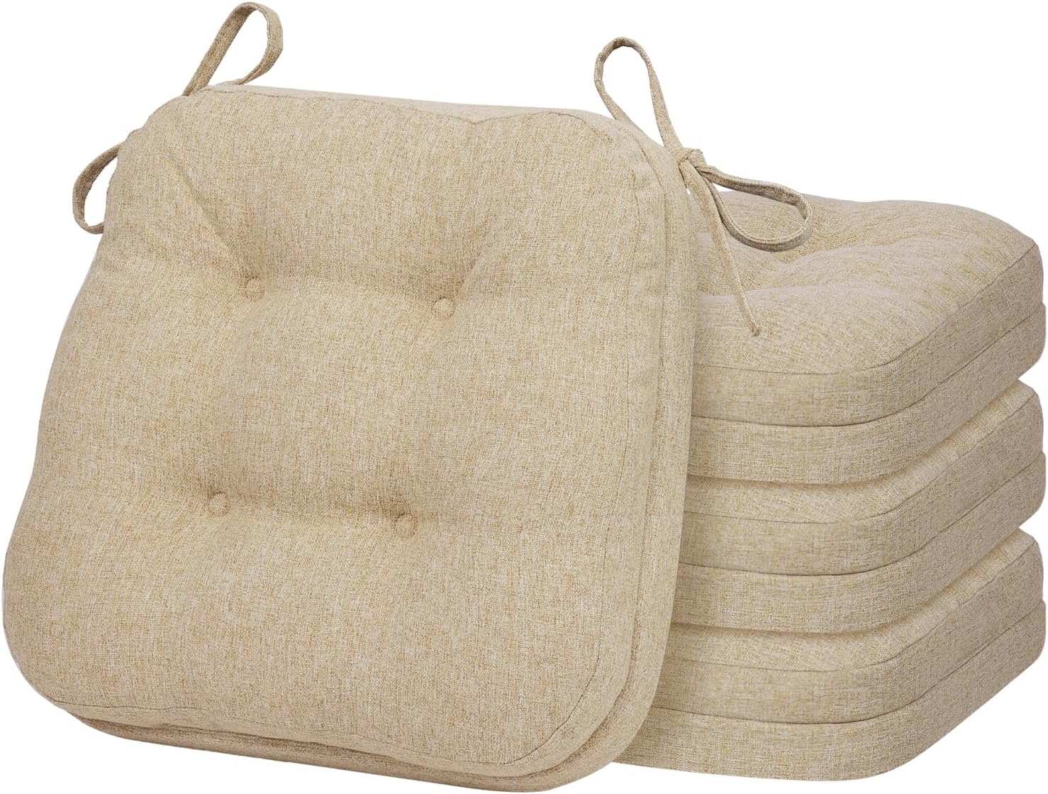baibu Set of 4 Dining Chair Cushions, Dual-Layer Patent Design Memory Foam Kitchen Chair Cushions, Non-Slip Seat Pads with Ties, 16.5 x 16.5 x 3.5in, 4 Pack, Beige
