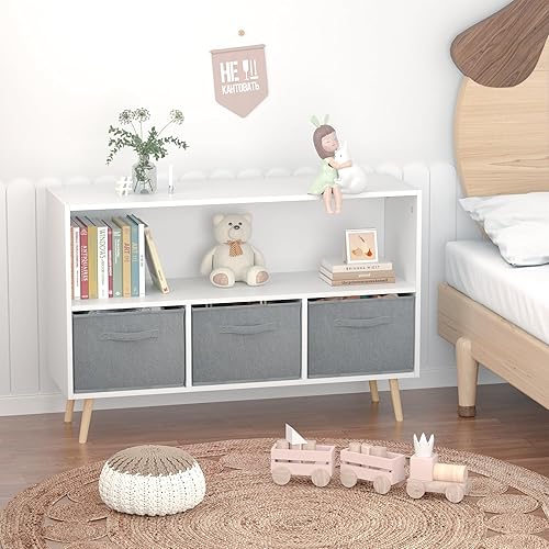 Miniatura 4 de Estantería infantil con cajones de tela plegables, estantería y almacenamiento de juguetes, para dormitorio de niños, sala de juegos, guardería