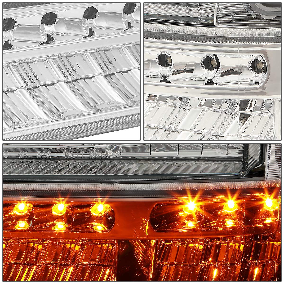 Auto Dynasty Headlights Assembly Compatible with 1999-2004 Ford F-250 F-350 Super Duty, Driver Passenger Side Halogen Headlamps Replacement w/Bumper Lamp, LED Turn Signal, Chrome Housing Amber Corner