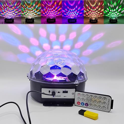 XRTECNA Luces de discoteca Bluetooth portátiles con 2 altavoces de hierro luz mágica para fiesta con 6 estilos de iluminación control remoto cable