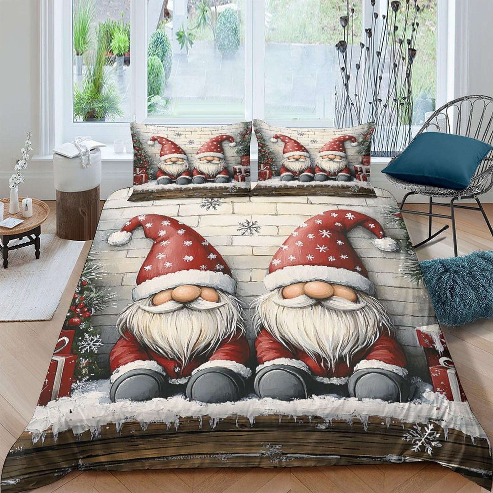 Ctjqhvkz Style-2 3D Printed Christmas Gnome Fitted Sheet Microfiber Red Nordic Santa Bed Cover For Bedroom Dorm Mattress Decoration Single（135X200cm）