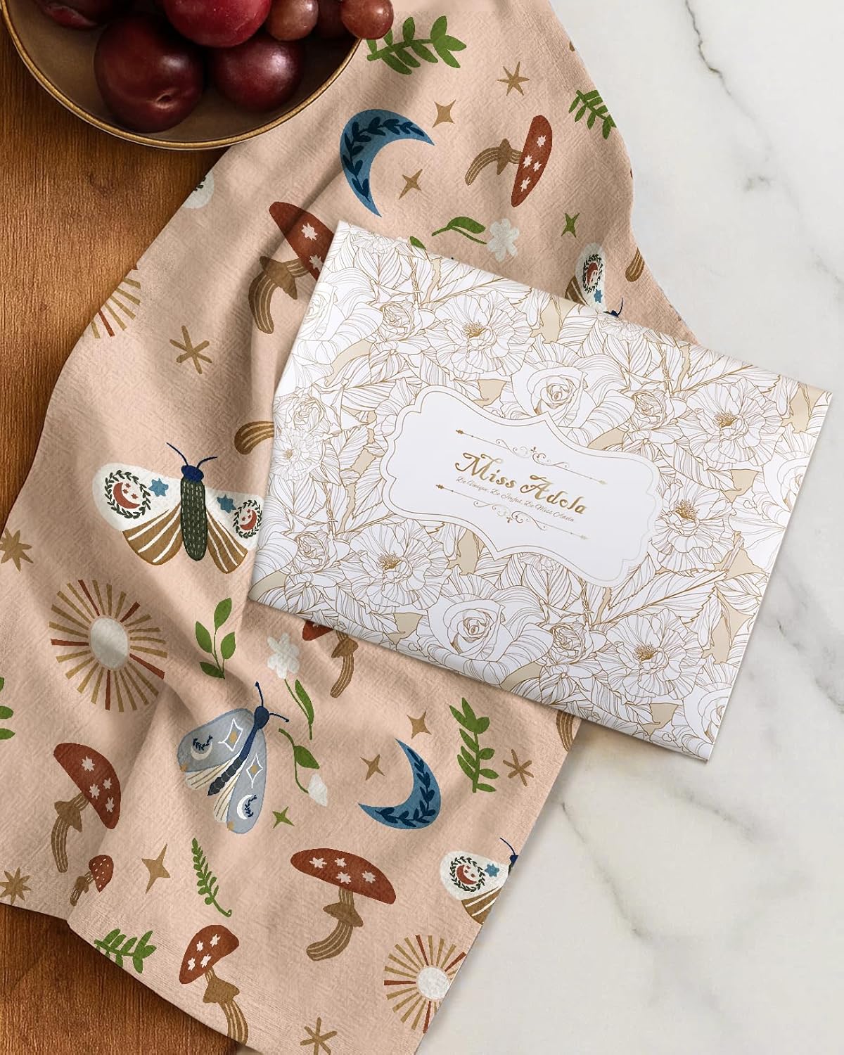 Flour Sack Kitchen Towels - Set of 2 Cotton Dish Towels with Hanging Loop Decorative 16x26 Inch Absorbent Cute Design for Housewarming Gifts, Shroom Butterfly - Image 6