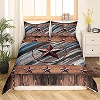 Vista 1 de Funda de edredón rústica de Texas con estrellas del oeste de Texas, juego de ropa de cama para niños y niñas, tablero de madera, funda de edredón