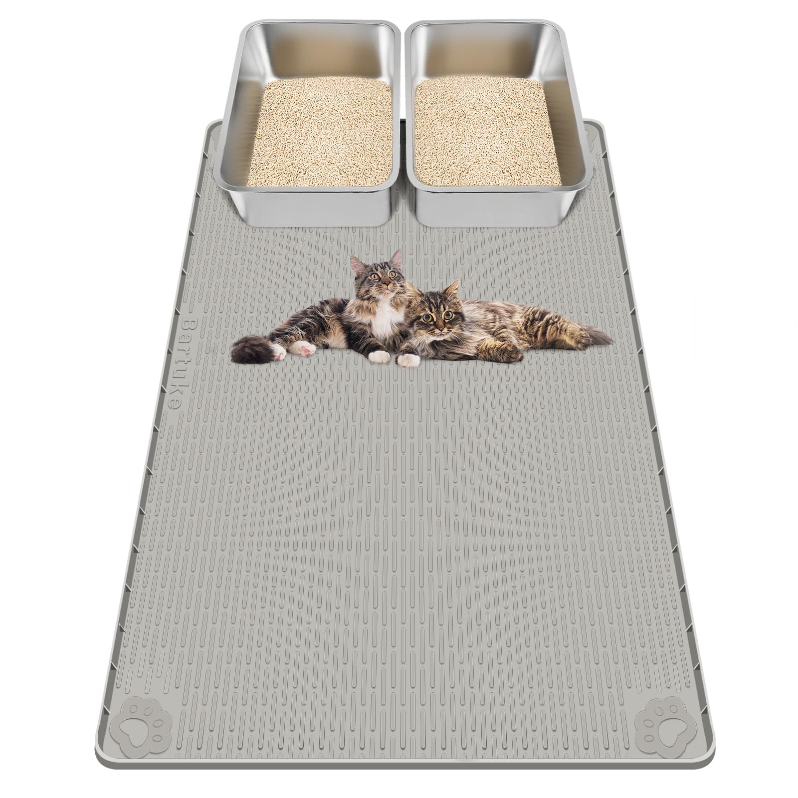 Kalolary Tapis de Litière Chat Extra Large - 101 x 71 cm Tapis en Silicone pour Chat Anti-Éparpillement, Doux pour les Pattes, Imperméable et Facile à Nettoye (Gris (101 x 71 cm))