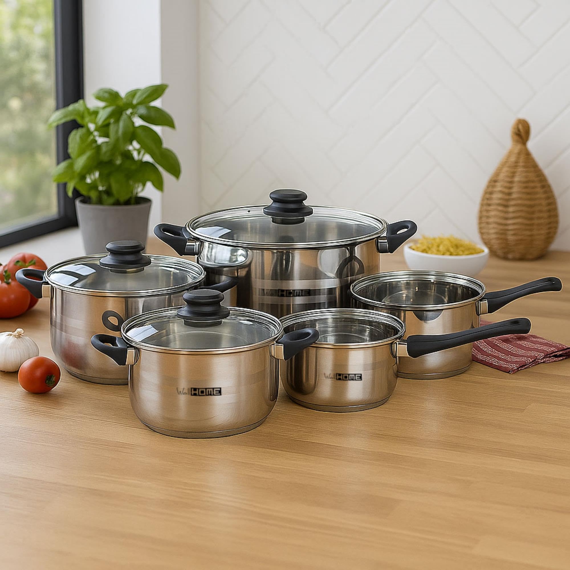 Urban Cook Set de Batería de cocina de 8pc en acero inoxidable + 3 Sartenes Ø16Ø20Ø24cm Azul mate en aluminio prensado