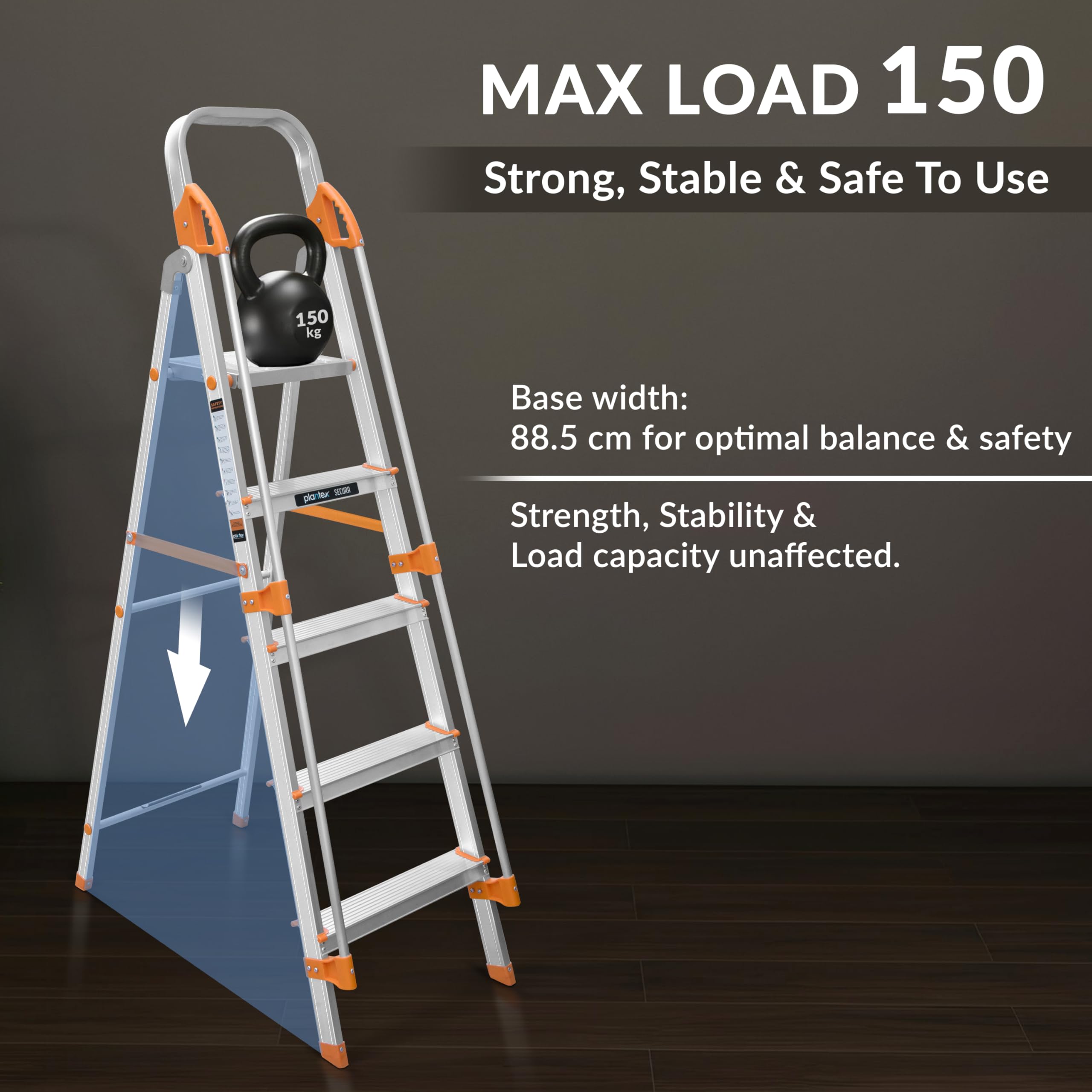 Plantex 5 Step Ladder - Aluminium, Anti-Skid -4