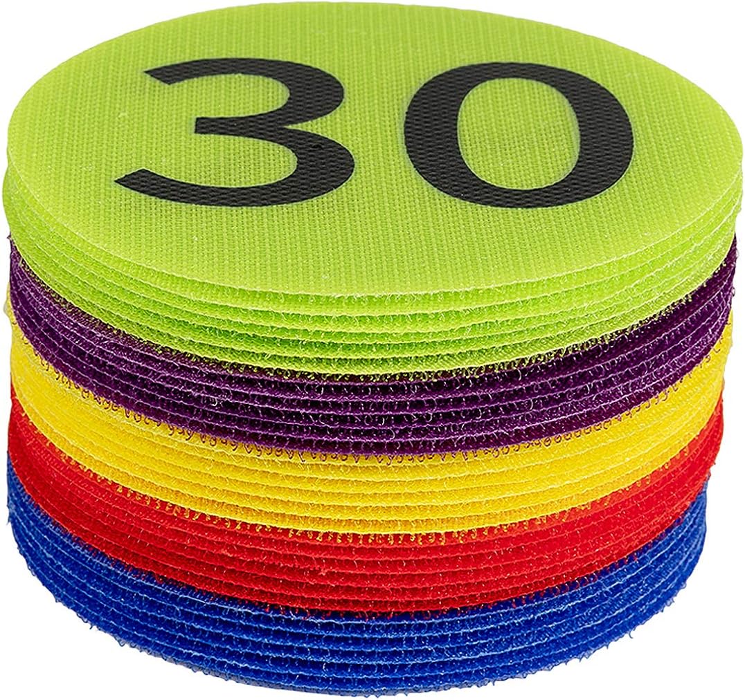 Apipi 30 Pcs 4'' Number Carpet Spot Sit Markers- Sitting Carpet Spots with Number 1-30 Floor Rug Circles Dots Marker for Teachers Training
