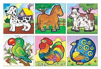 Frank 6 in 1 First Fun & Educational Jigsaw Puzzles for Kids - Combo Pack of 2 (3 Cardboard Puzzles Each) -Animals & with Wings - Age 3 Years Old & Above- Fun & Challenging Brain Booster Games - image, photos