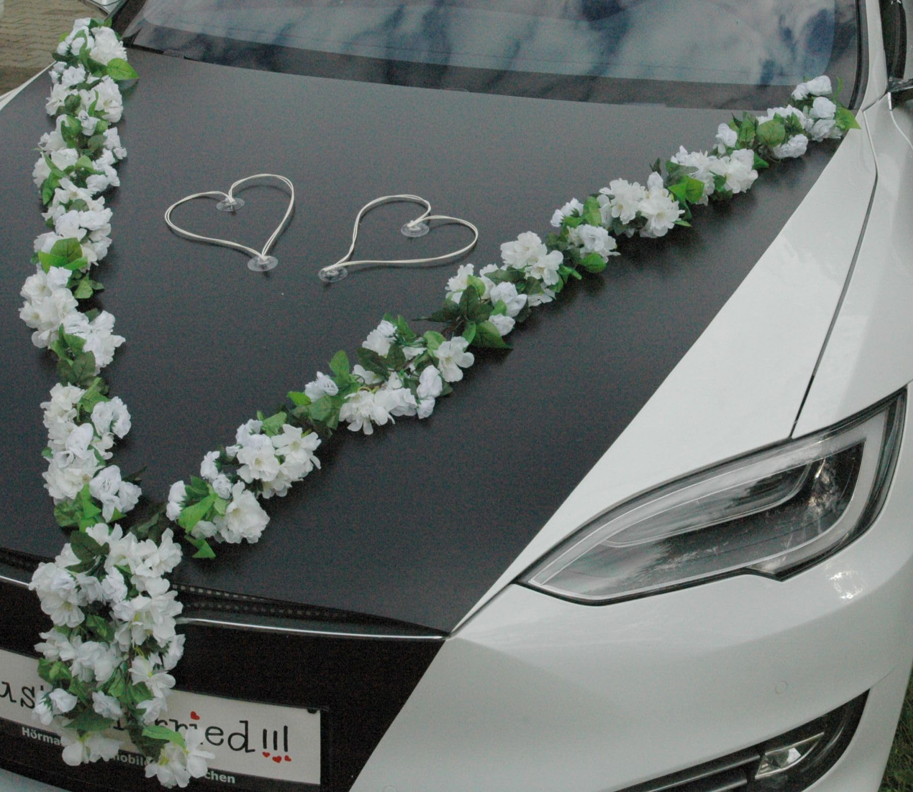MultiblUTIGE Guirlande de mariés avec roses orchidées et camélias Décoration de voiture Mariage Voiture Décoration de voiture (Blanc)