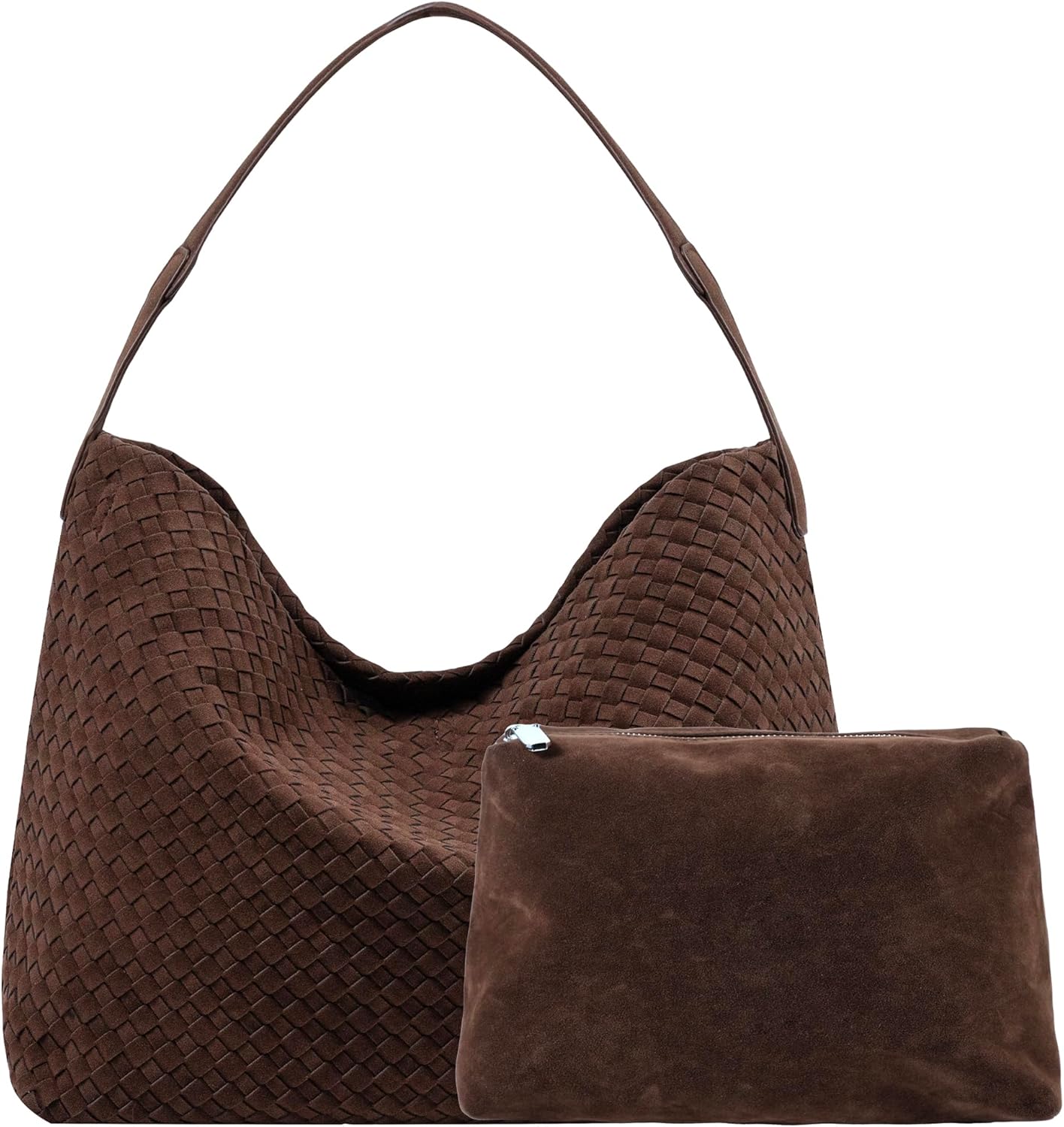 Leather Woven Tote Bag for Women, Vintage Suede Woven Hobo Bag, Large Crossbody Shoulder Slouchy Handbag