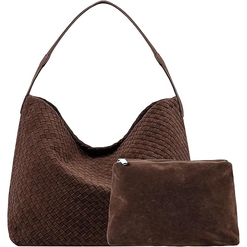 Leather Woven Tote Bag for Women, Vintage Suede Woven Hobo Bag, Large Crossbody Shoulder Slouchy Handbag