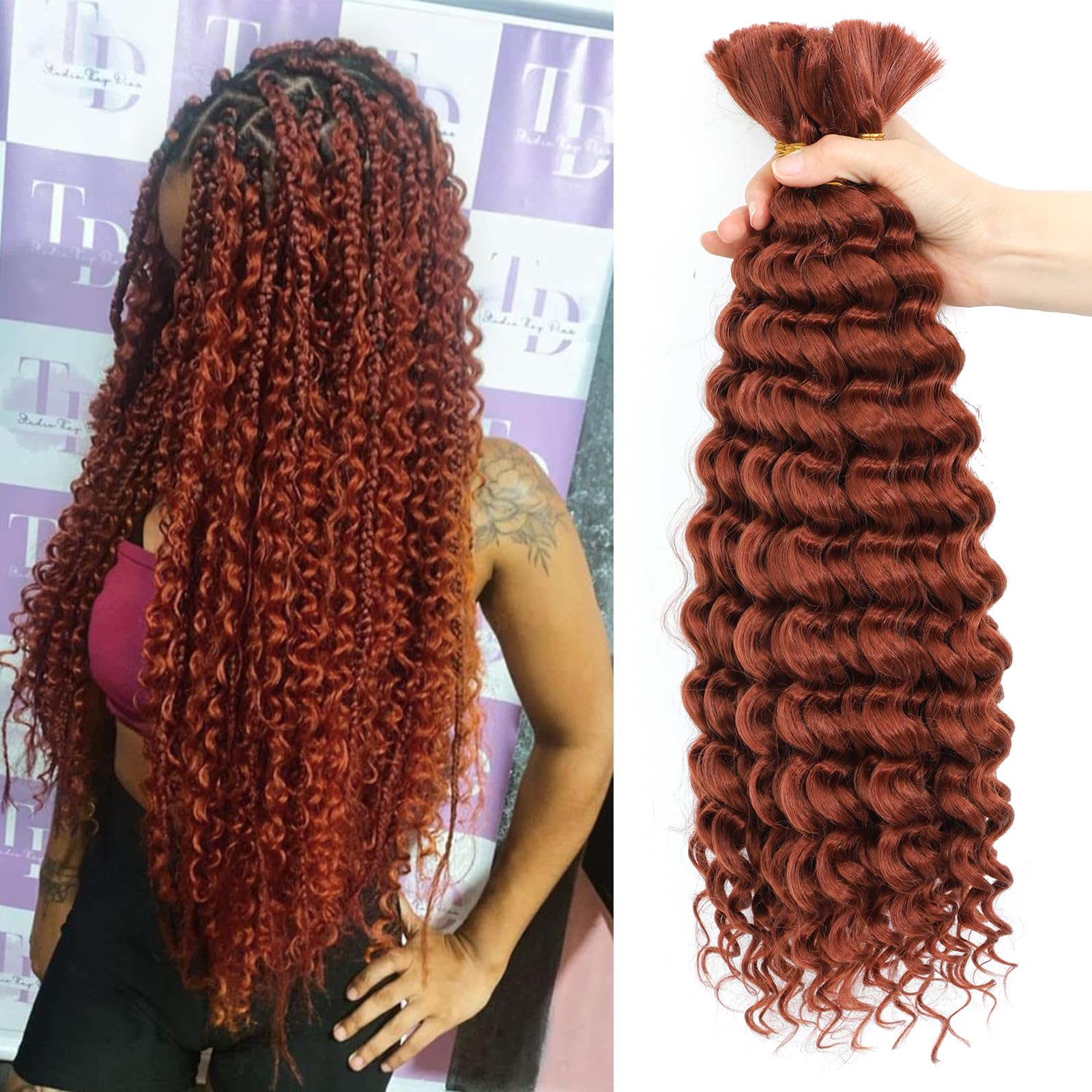 BLTYXT Deep Wave Bulk Hair 18 Inch 6 Bundles Synthetic Braiding Hair Curly Crochet Hair Boho Braids Natural Color for Hair Extensions (350