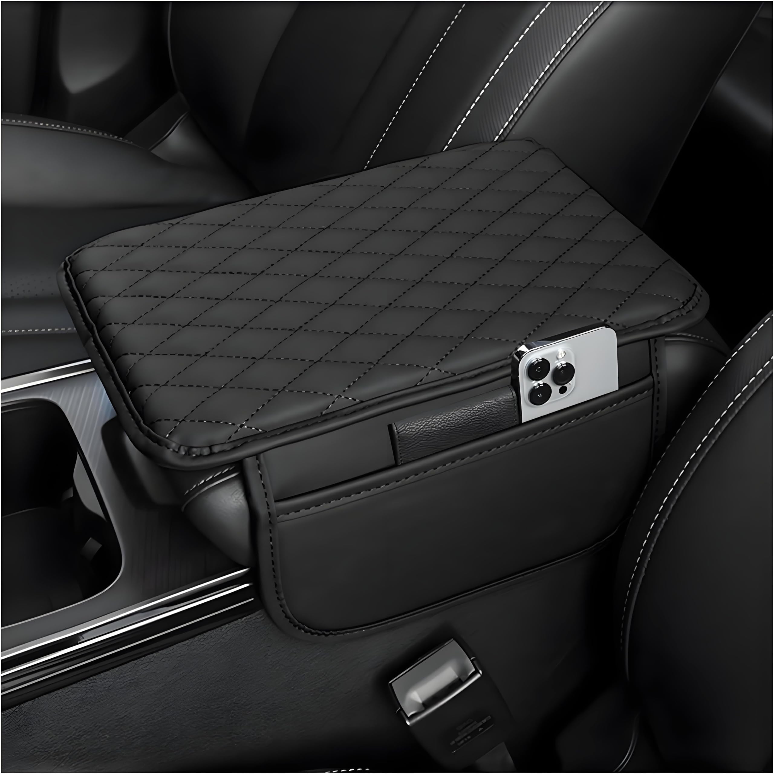 QIZUN Car Armrest Cushion for FIAT Doblo II (2009-2020), Car Center Console Cushion Pad, Memory Foam Armrest Box with Storage Bag, Fiber Leather Car Center Console Cover