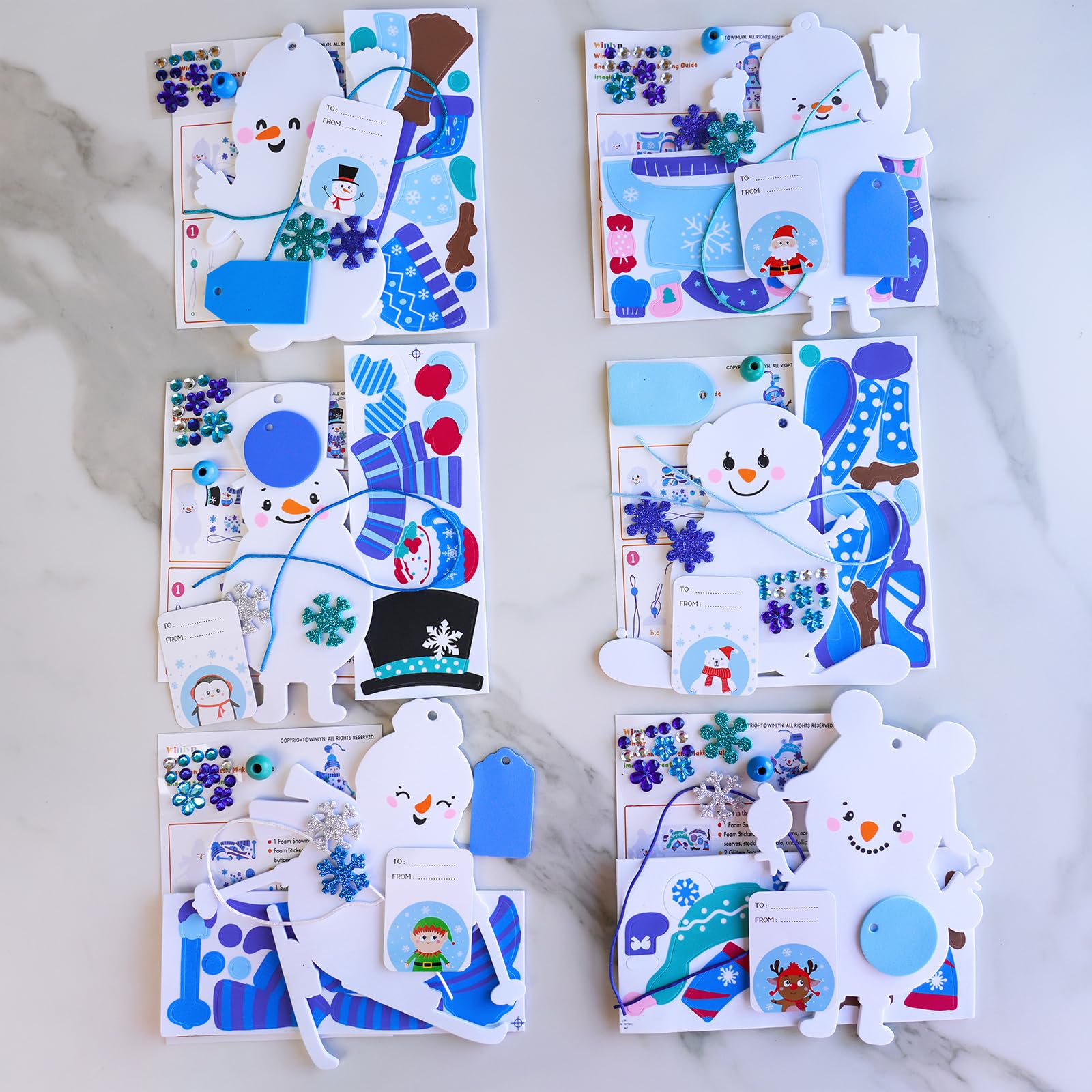 Winlyn 24 set di kit di artigianato natalizio artigianato invernale fai da te vacanze pupazzo di neve ornamenti decorazioni pupazzo di neve adesivi in schiuma festivi arti e mestieri di Natale per
