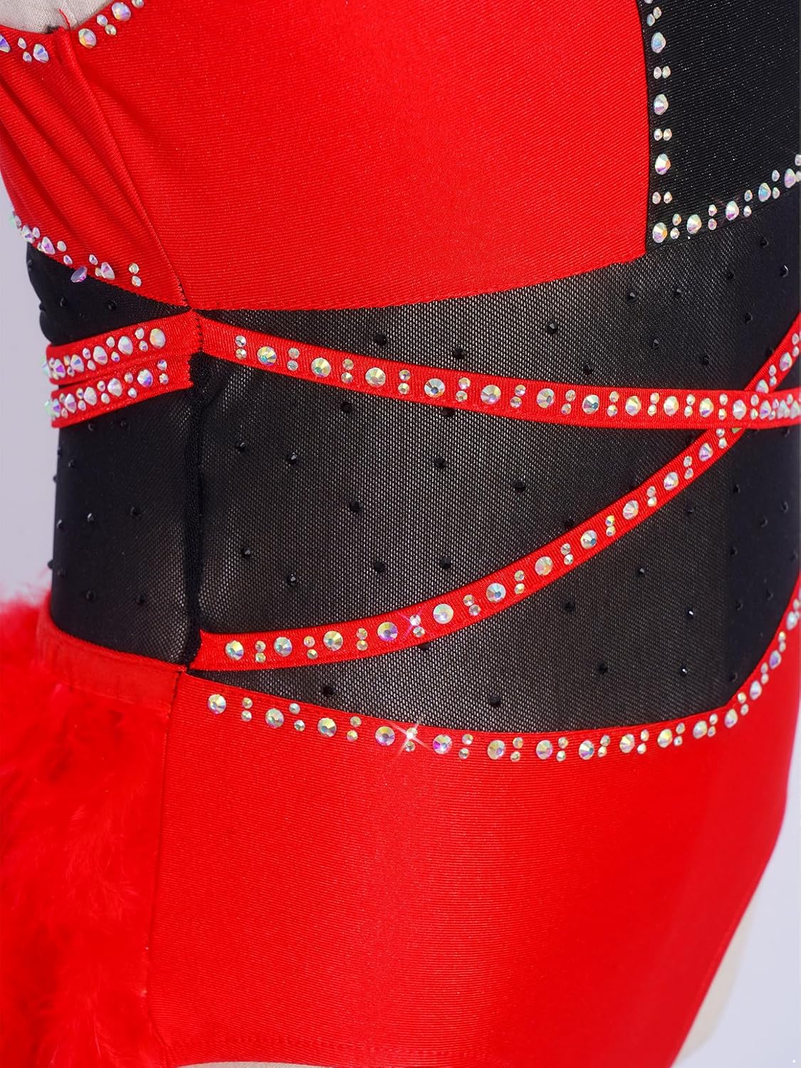 Girls Shiny Rhinestones Jazz Dance Dress Sleeveless Feather Latin Dance Dress Cha Cha Ballroom Dancewear