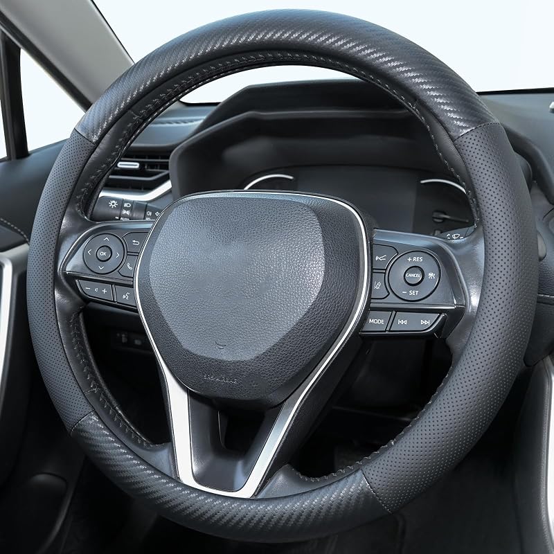 Capa para volante em couro Nappa e fibra de carbono Uxcer, 36,8–38,1 cm, STEERING-COVER-CARBON