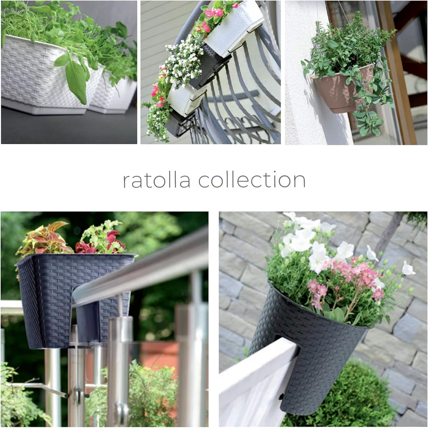 Prosper Plast DRLW215-S433 21.7 x 14.2 cm Ratolla Round Flowerpot with Hook - Anthracite