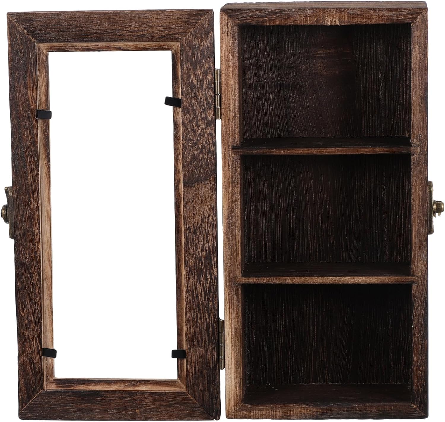 PRETYZOOM 3 Compartment Figure Display Box with Pine Wood Acrylic Iron