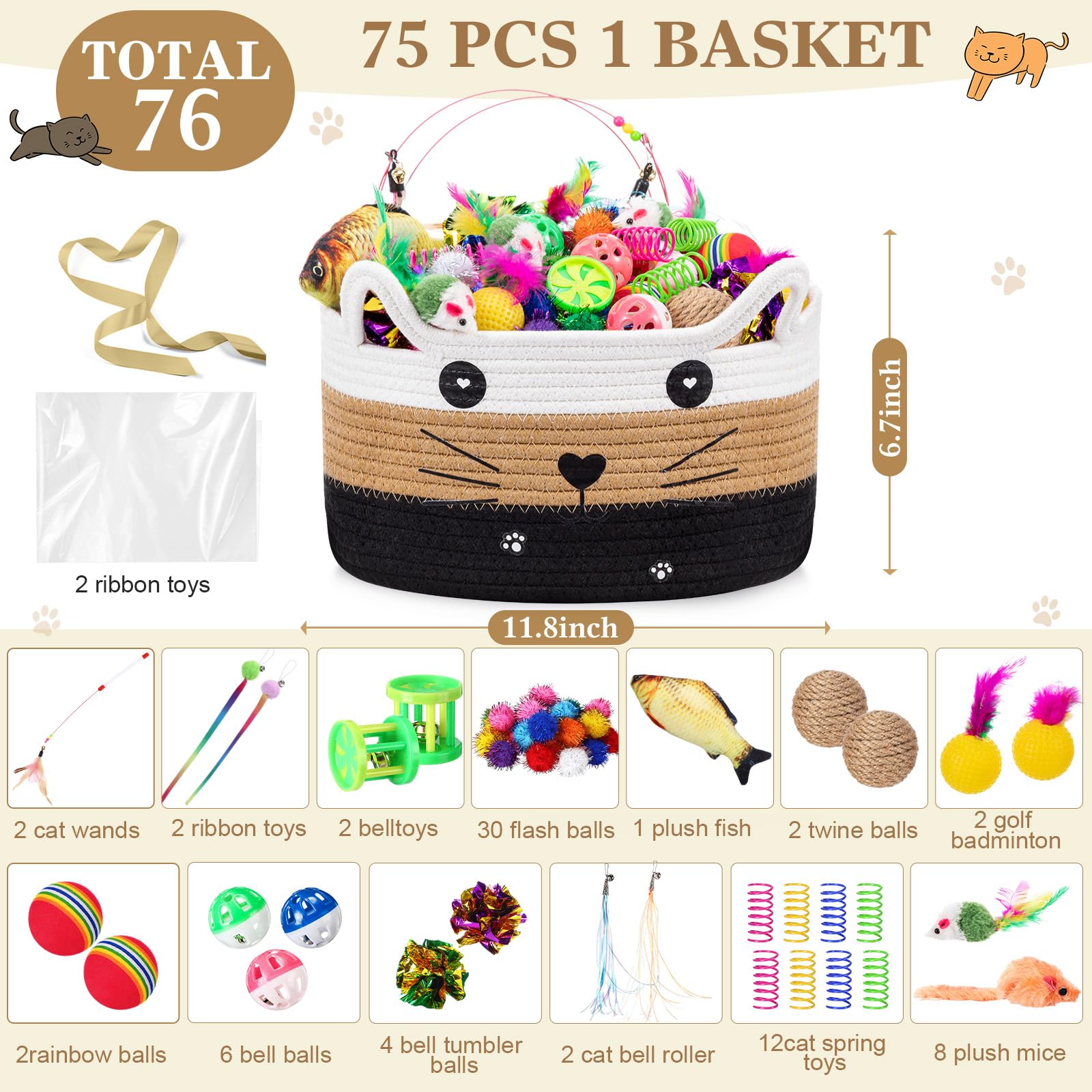 Amazon.com: Zopeal 76 Pcs Cat Storage Basket Gift Toys Set, White