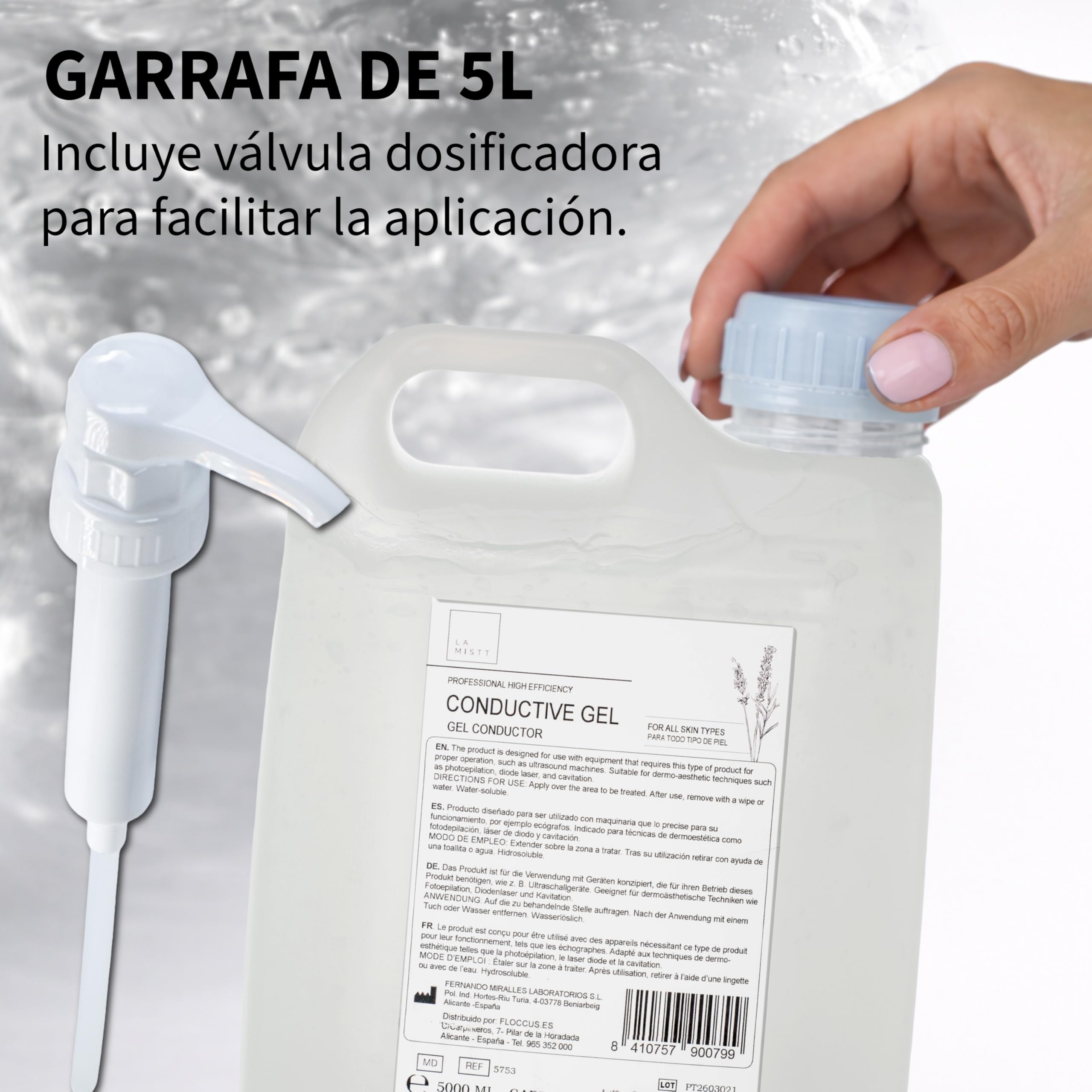 LAMISTT Gel Conductor Ultrasonidos Bolsa 20 Litros + Botella Rellenable 250 ml | Gel Sanitario para Ecografía, Cavitación, Electroestimulación, IPL y Láser | Alta Conductividad | Uso Profesional