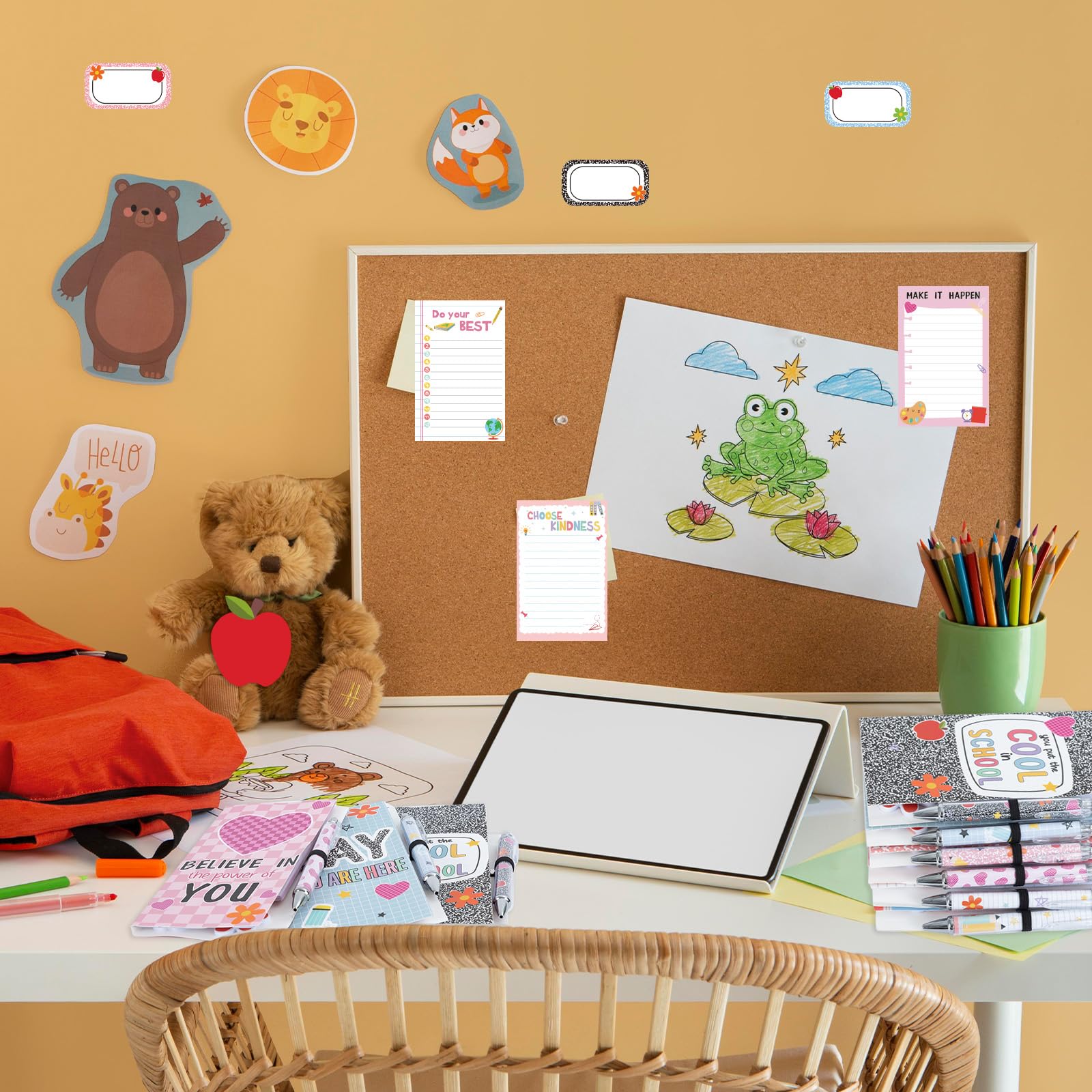 Confezione da 6 foglietti adesivi per il rientro a scuola e penna con scritta "Welcome Back to School", idea regalo per studenti, regalo per il primo giorno di scuola, regali per insegnanti (classici)