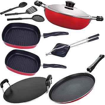 NIRLON Non Stick Coated Aluminium Cookware Utensil Combo Set Offer, 9 - Piece -[DKD(J)_GP24_GP22.5_RT_HT_FT12_3SPN]