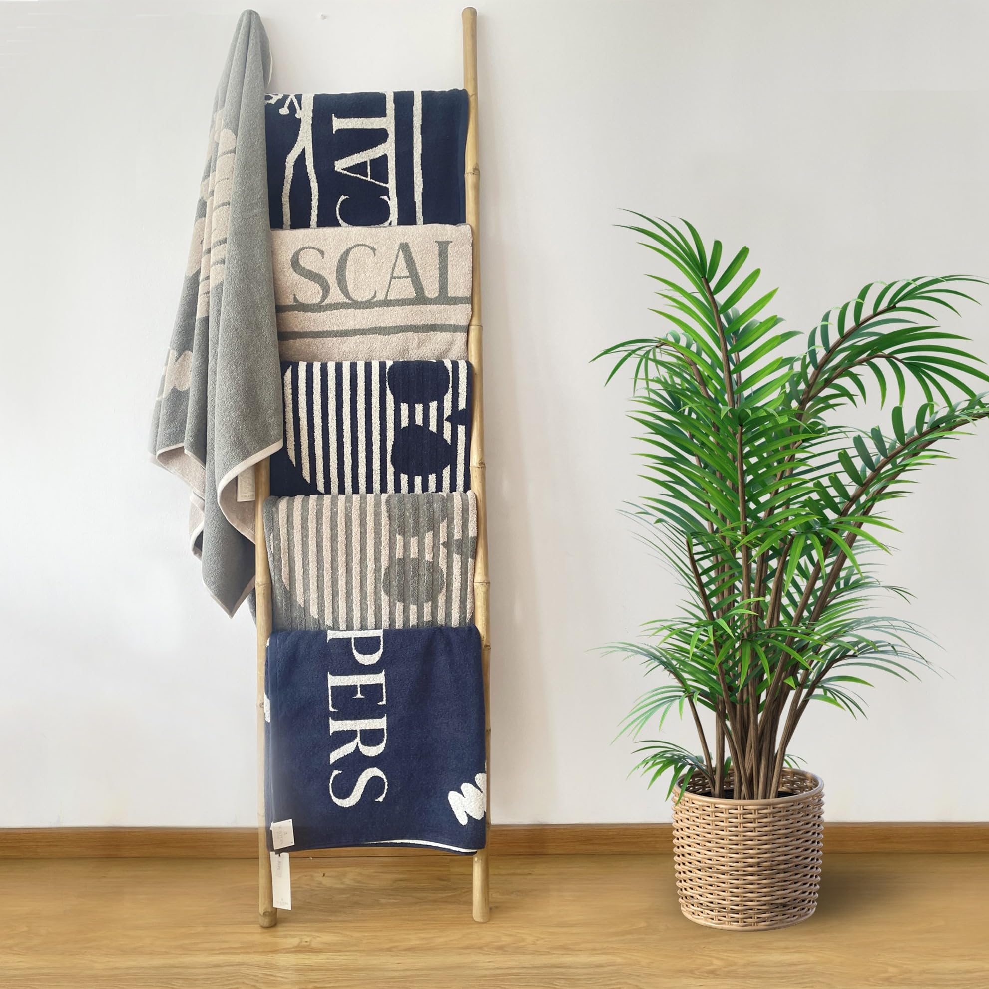 Toalla de Playa 90x180cm 100% Algodón 500GSM Beige con Logo y a Rayas Scalpers Home