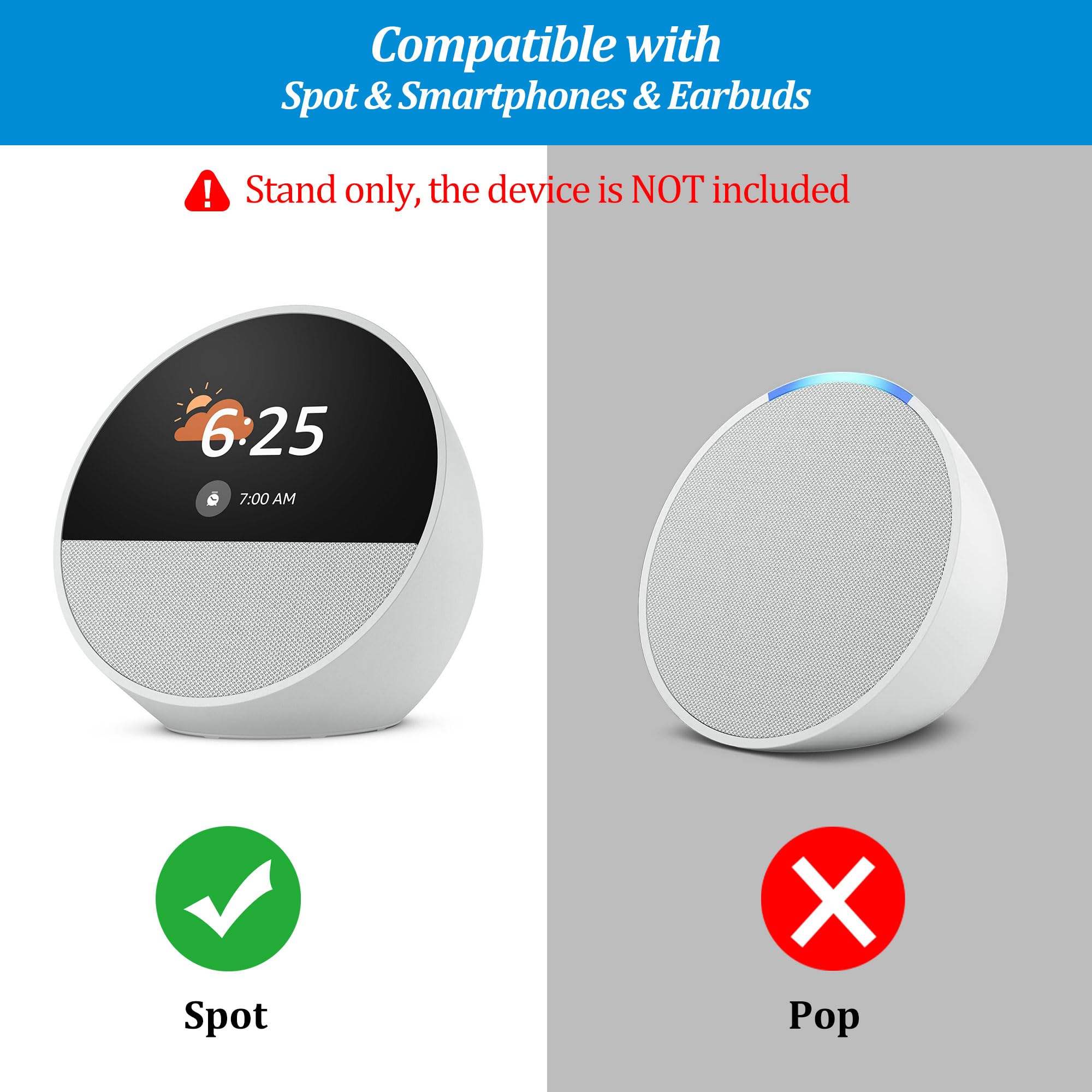 PlusAcc Stand for Spot with USB-C and USB-A Charging Ports, Desktop Holder Base Accessories Table Charger Stand for Cellphones and Earbuds, Space-Saving Design (White)