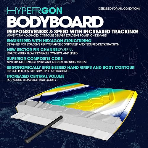 Miniatura 6 de Wavestorm-42.5in Performance Foam Bodyboard with Sector Fin Channel Bottom, Bodyboard for Beginners and All Surfing Levels, Complete 2 Pack Board