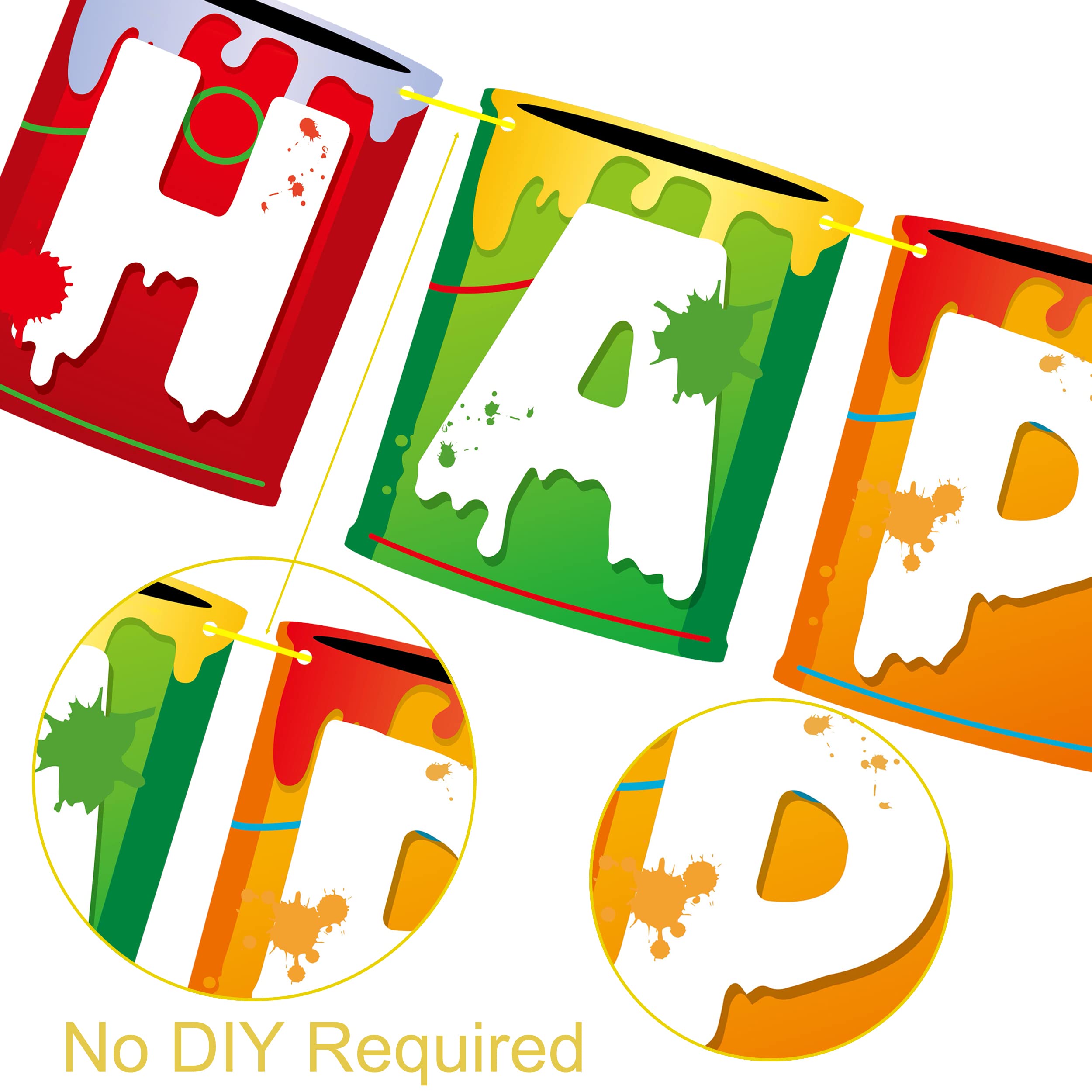 Art Party Decorations Set - Happy Birthday Banner & Paint Garland For Kids & Adult Painting Parties