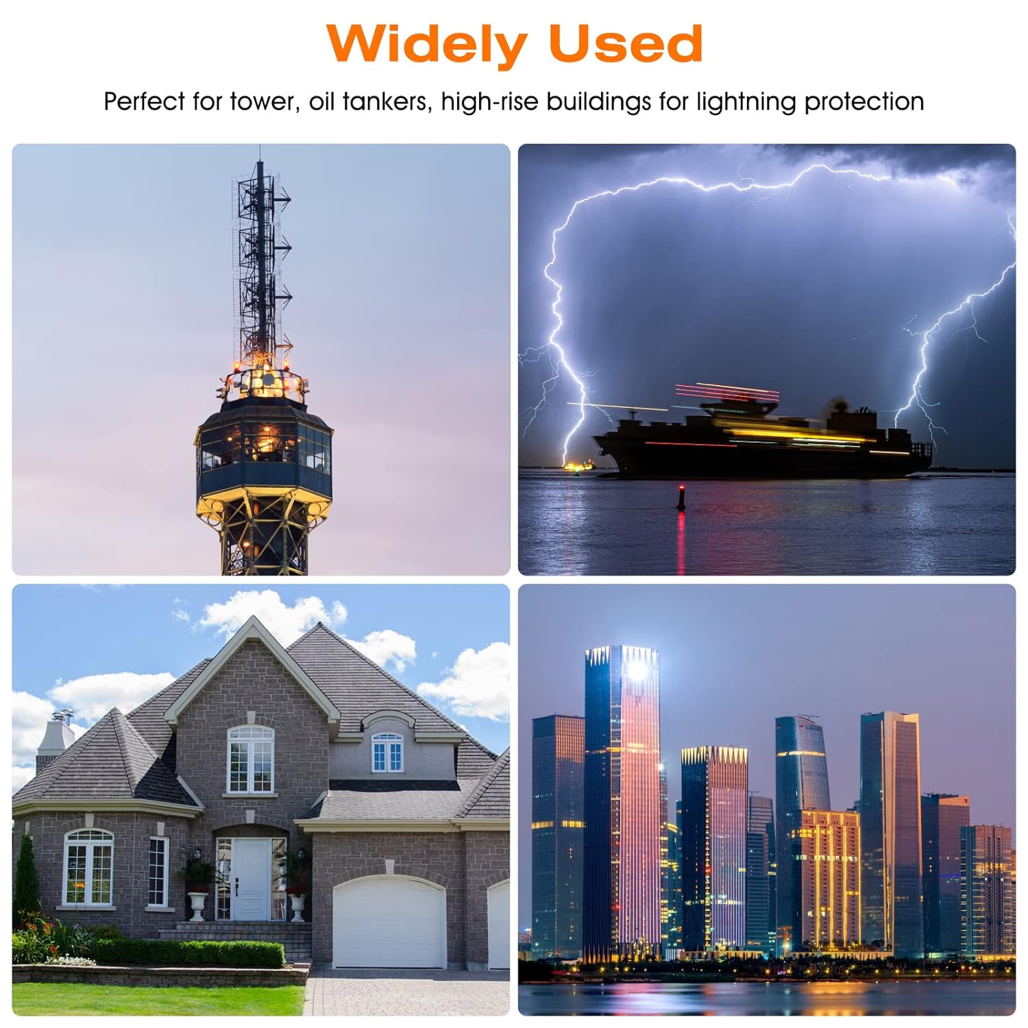 Copper Lightning Rod Kit with Down Conductor Clamp UL Listed for Roof, Protect Electrical Equipment, Great for House Tower Tank Roof Safety (1.7FT)