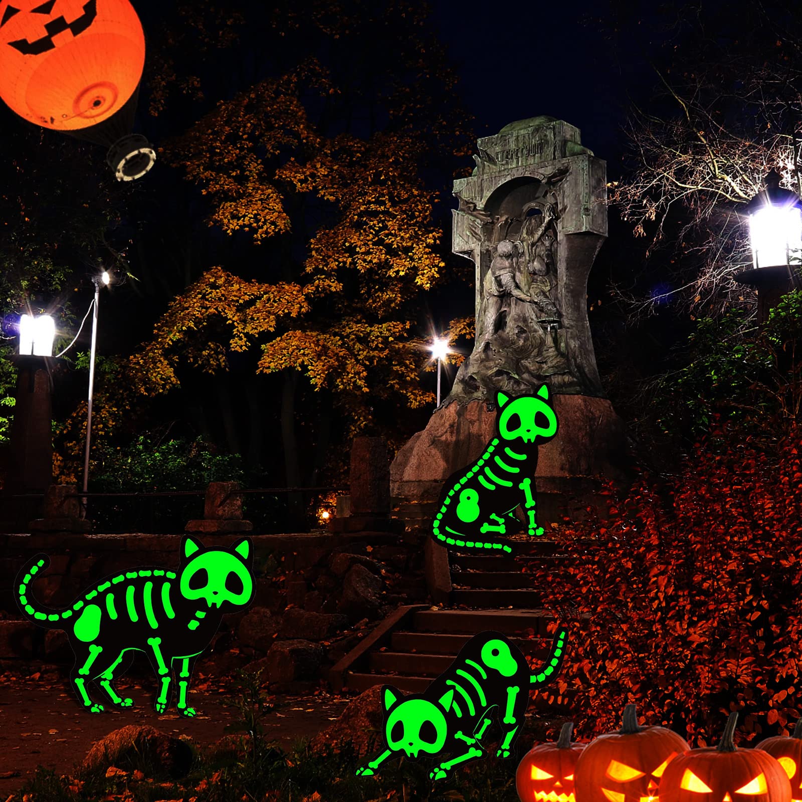 3 Pack Black Cat Halloween Decor, Scary Reflective Skeleton Cat Silhouette Outdoor Halloween