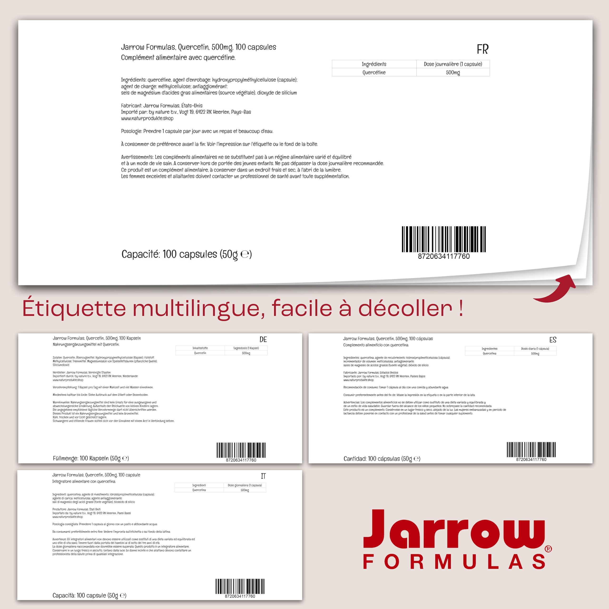 Jarrow Formulas, Quercetin, 500mg, 100 Capsules végétaliennes, Sans Soja, Sans Gluten, Végétarien, Sans OGM