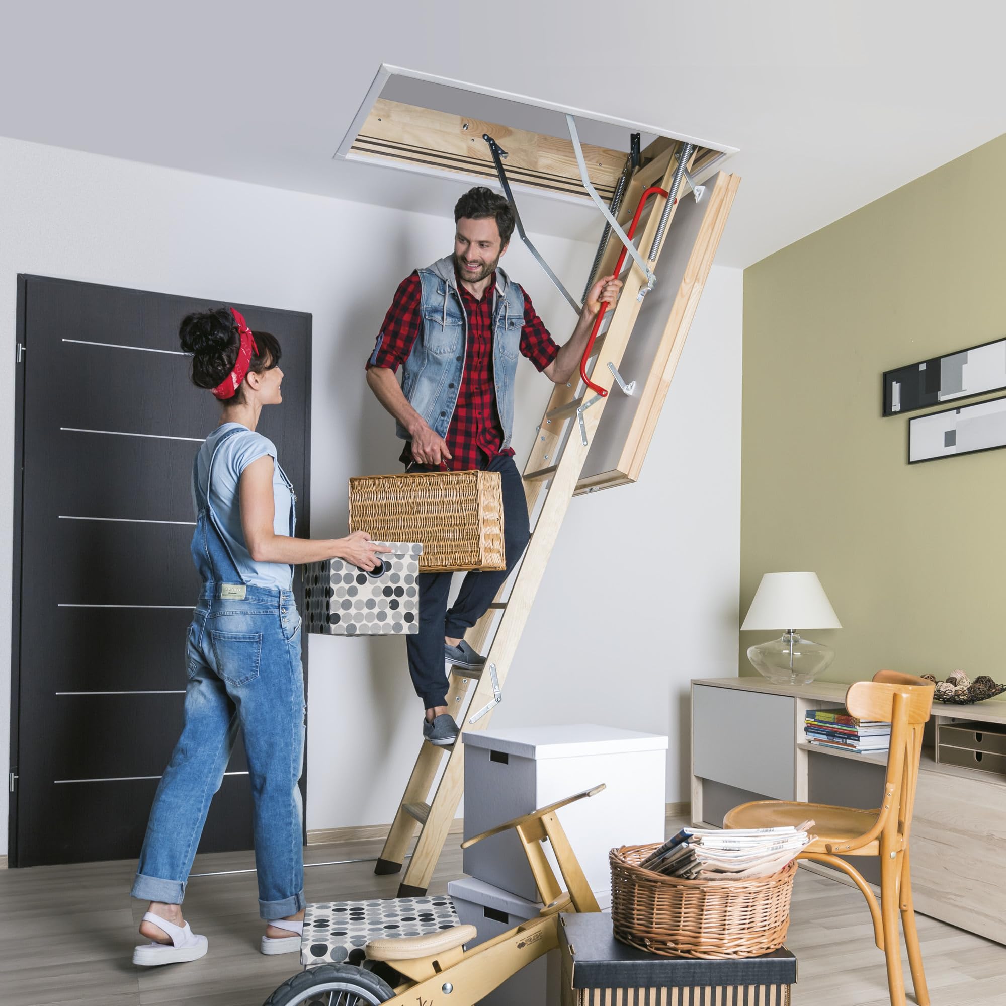 FAKRO - LWT Dachbodentreppe - Bodentreppe 120x60 cm - Gedämmt, 0,51 U W/m²K - Klappbar, 3-teilig, Öffnungsklappe 8 cm stark, Treppen und Kasten aus Holz, Max. 160 kg belastbar, 12 Stufen
