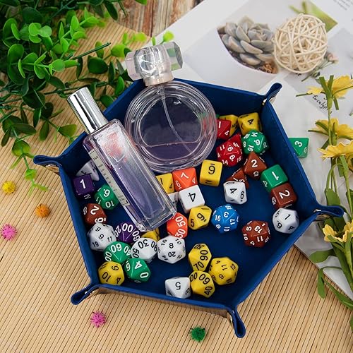 Miniatura 5 de SIQUK 2 bandejas de dados de piel sintética plegable hexagonal para juegos de dados como RPG, DND y otros juegos de mesa (rojo y azul rey)