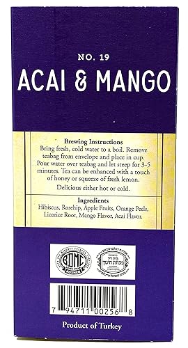 Miniatura 3 de Galil Té de Acai y Mango - Té de hierbas sin cafeína, té Kosher certificado - Bolsas de té de acai y mango sin OMG, 20 unidades, 60 bolsitas de té