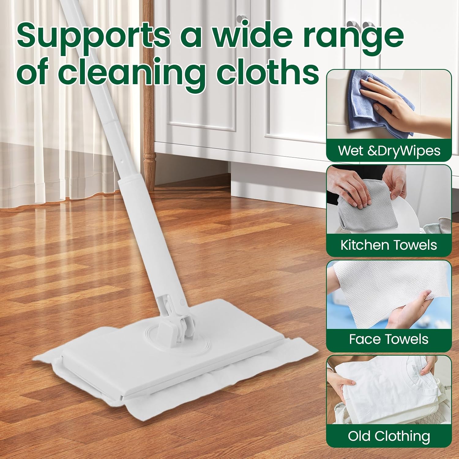Reusable Microfiber Floor Mop System, Wet & Dry Sweeper Kit, Includes 1 Sweeper Handle, 10 Disposable Power Mop Pads, Dry & Wet Use for Hardwood, Tile, and Laminate Floor