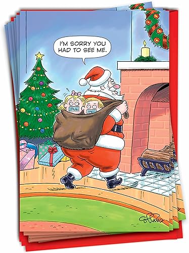 Miniatura 8 de NobleWorks - 12 divertidas tarjetas navideñas de dibujos animados - Tarjetas de notas en caja para Navidad, conjunto de humor cómico a granel (1