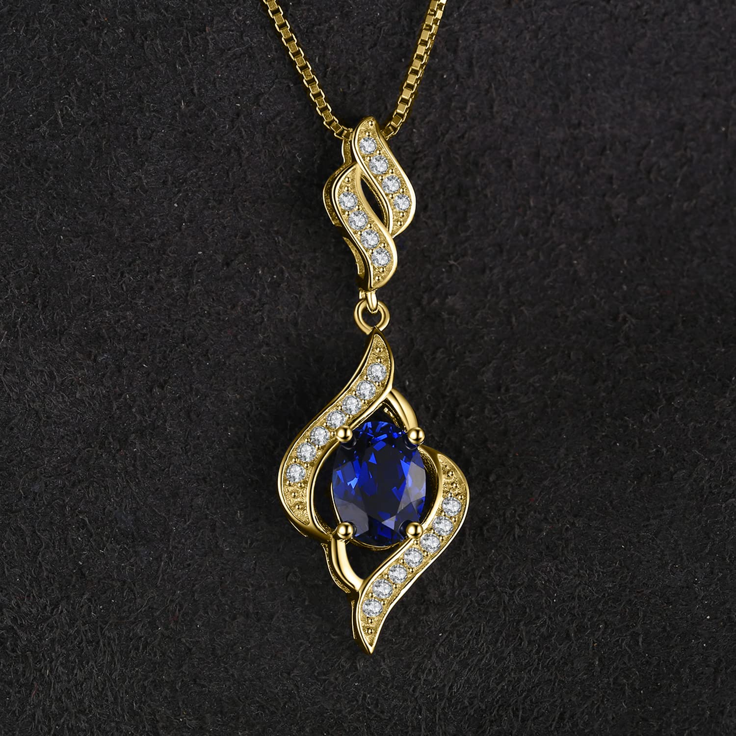 JewelryPalace 2ct Synthetique Pierre Saphir Bleu Pendentif Argent 925 Pour Femme, Plaqué Or Jaune Or Rose Colliers Argent Ensemble Parure de Bijoux Originaux, Collier Chaine Cadeau d'Anniversaire 45CM