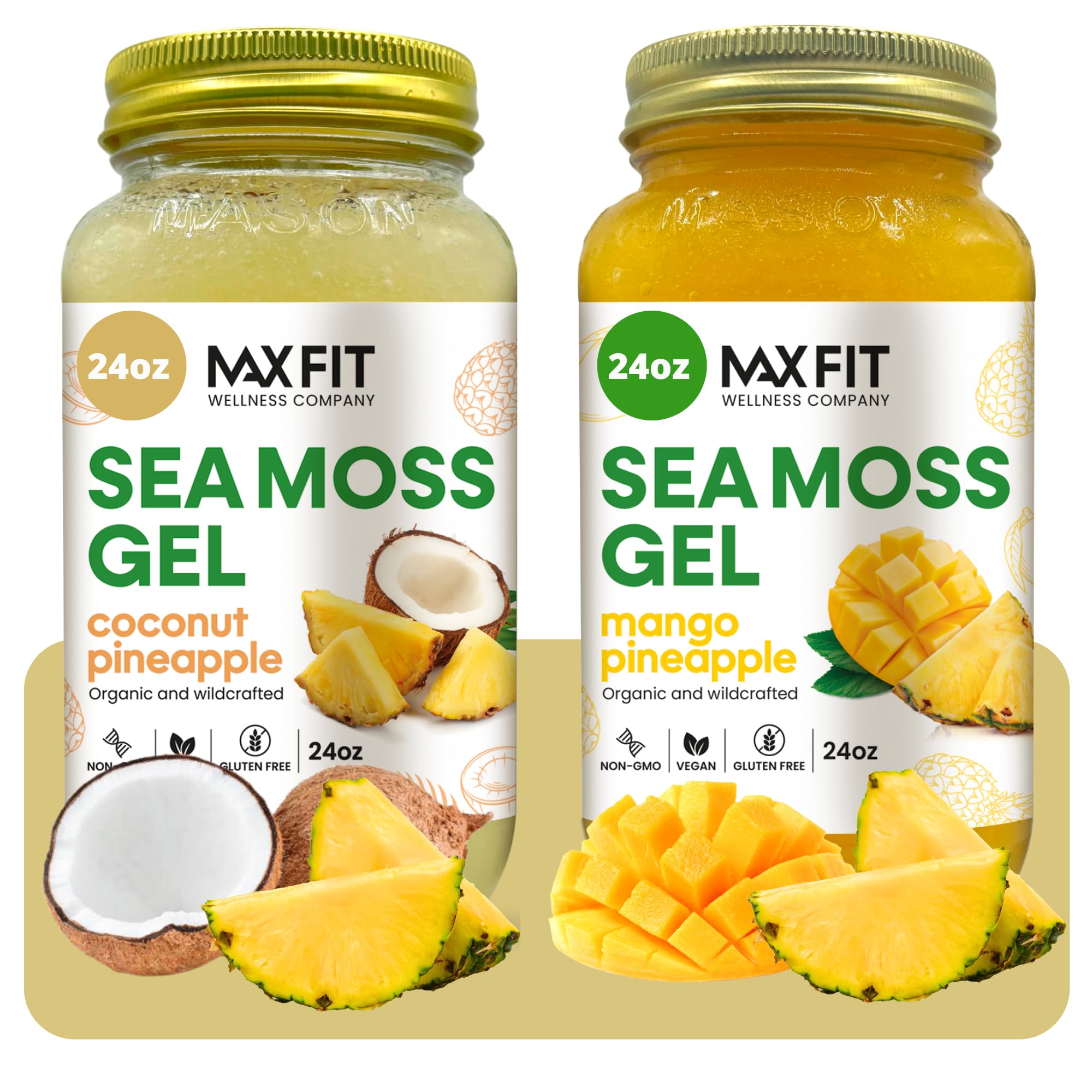 Sponsored Ad - Sea Moss Gel Organic Raw (Bundle of 2 Jars 24oz) Coconut Pineapple and Mango Pineapple Wildсrafted Gold Sea Moss Gel from Saint Lucia | 92 Vitamins and Minerals | Pure Raw+Non-GMO | Vegan Superfood