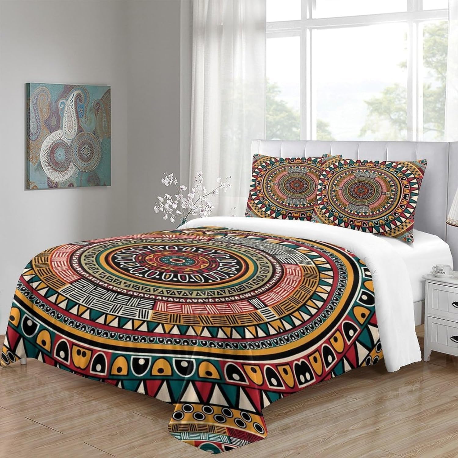Funda Nordica Cama 135/150 Tribu étnica Ropa de Cama 3D Estilo Bohemio 3 Piezas Suave Transpirable Microfibra Funda Nórdica 240x220 cm y 2 Fundas de Almohada 50x75 cm C.2256