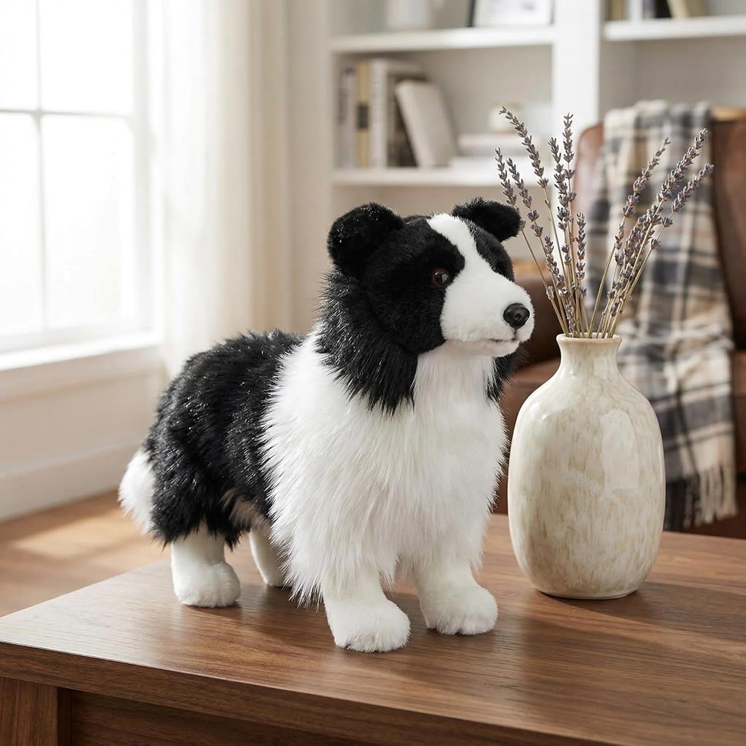 Simulation Border Collie Plush Toy - Realistic Standing Border Collie Puppy Dog Stuffed Animal Cute Dog Pet Toy, Gift Toys for Kids Birthday Christmas Halloween, Home Decor
