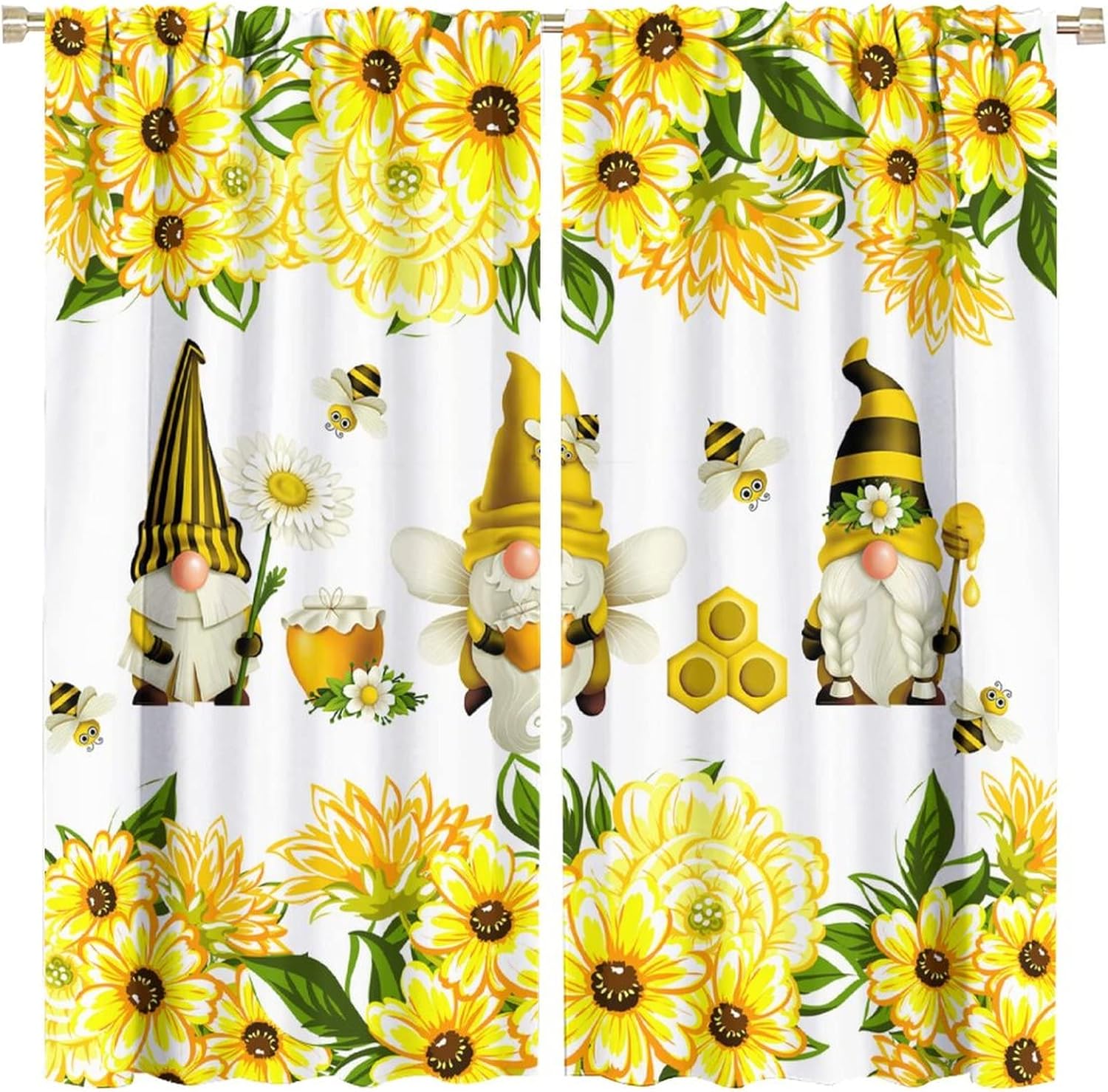 Sunflower Curtain Countryside Pastoral Farmhouse Flower Elf for Children's Room Living Room Bedroom Blackout Thermal Lnsulated Rod Pocket Printed Window Drapes 42x54in