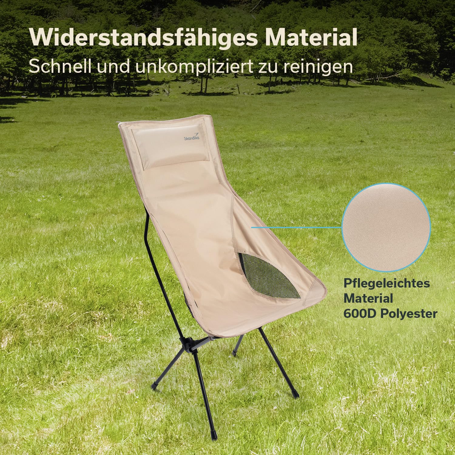 Skandika Campingstuhl Solig | Klappstuhl faltbar, bis 120 kg belastbar, Stahlrahmen, Rückenlehne gepolstert, Mesh-Einsätze | Campingstühle, Klappstühle, Stuhl für Camping, Outdoor, Balkon (Beige)