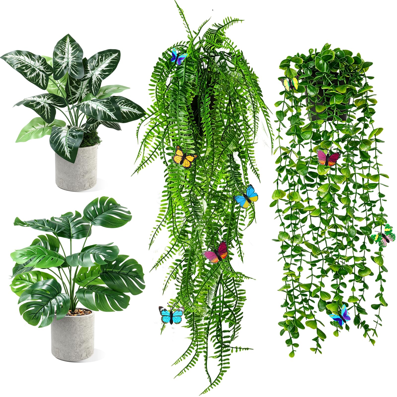 BELICOO Fake Plants Artificial Plants Indoor 4 Pack Fake Potted Greenery