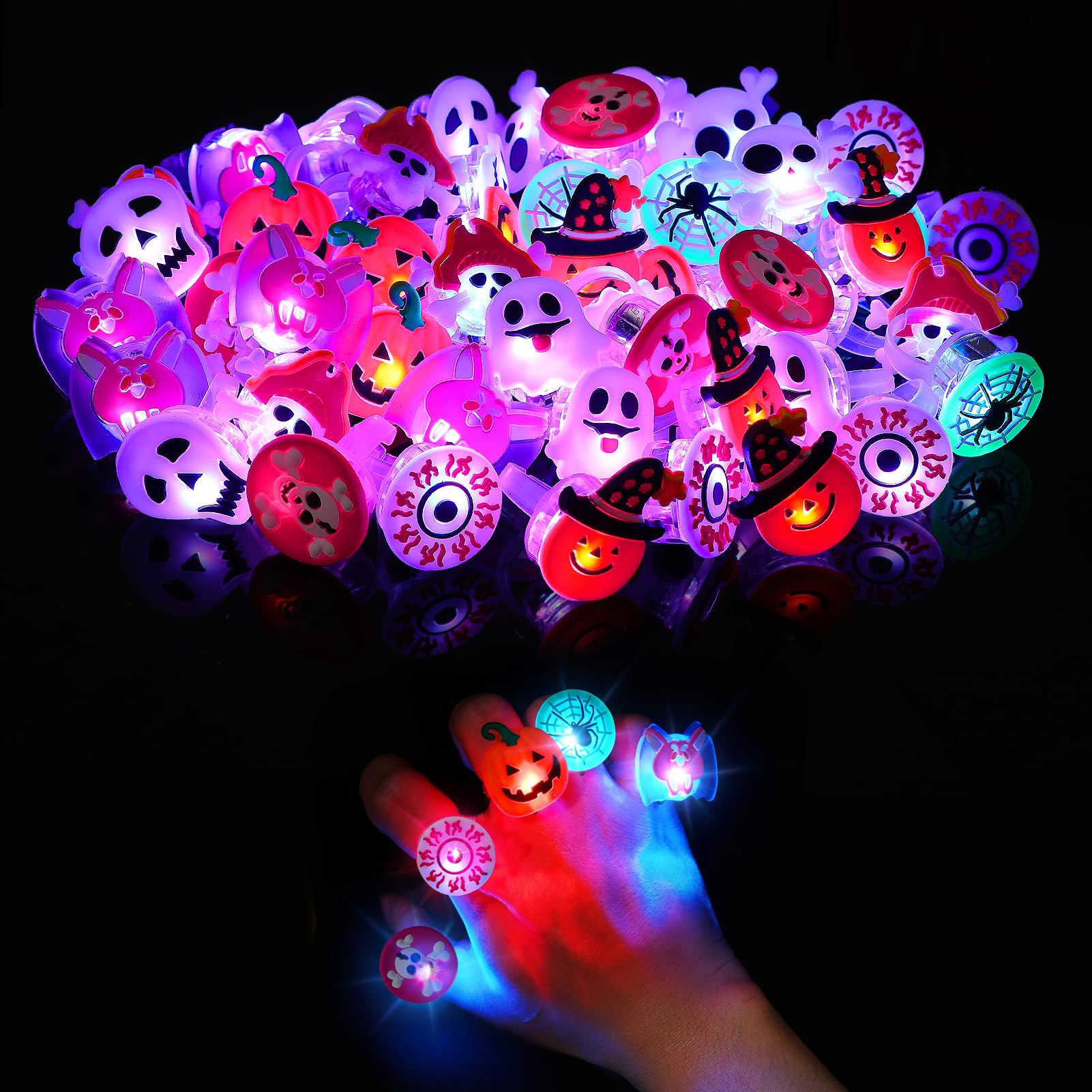 50/100/150Pcs Halloween LED Rings, Party Favors Toys Bulk for Kids