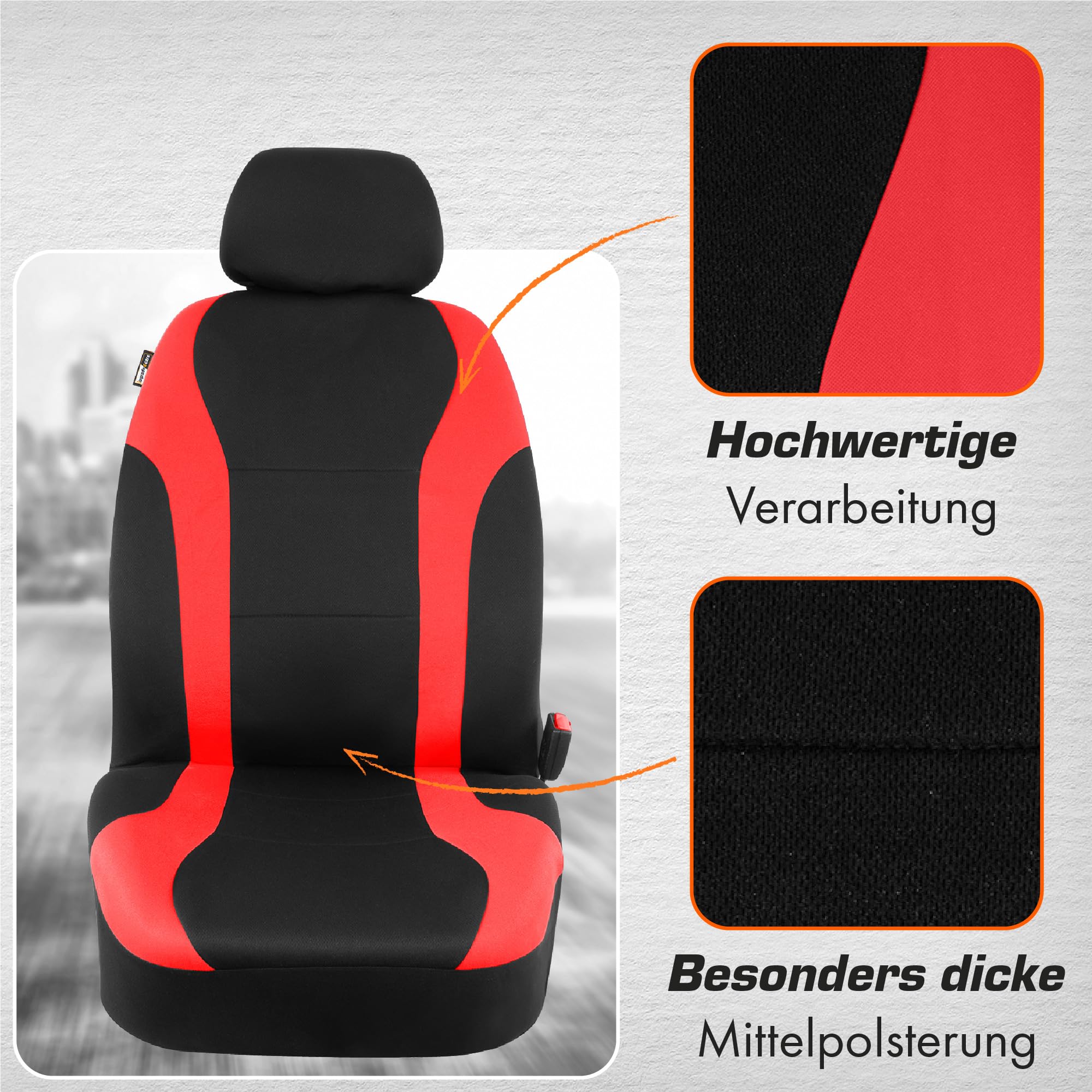 Upgrade4cars Autositzbezüge Set für die Vordersitze Rot | Auto-Schonbezüge Universal Schwarz Autositzbezug Sommer Winter | Autozubehör Innenraum | Geschenke für Frauen und Männer